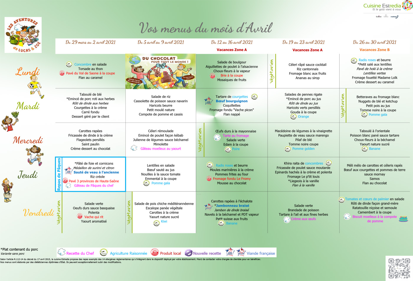 Cleurie - Menus de la cantine