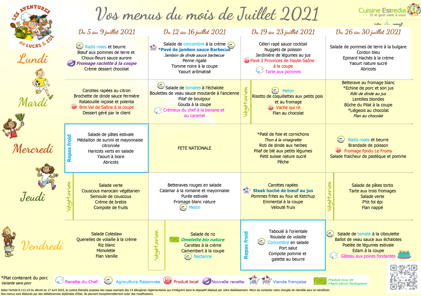 Cleurie - Menus de la cantine